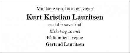 Dødsannoncen for Kurt Kristian Lauritsen - Jylland