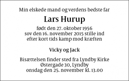 Dødsannoncen for Lars Hurup - Frederiksberg