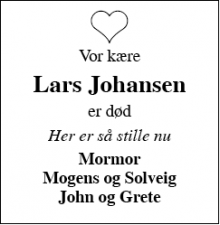 Dødsannoncen for Lars Johansen - sønderborg