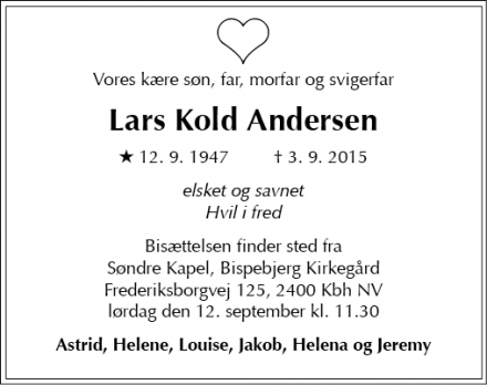 Dødsannoncen for Lars Kold Andersen - Farum