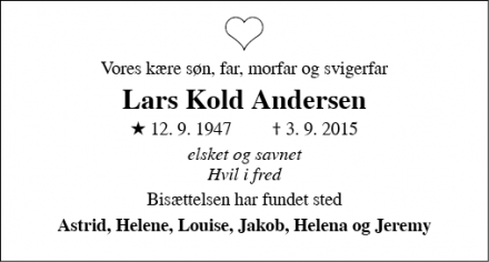 Dødsannoncen for Lars Kold Andersen - Farum