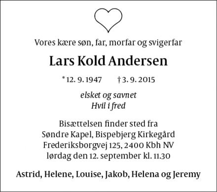 Dødsannoncen for Lars Kold Andersen - Farum