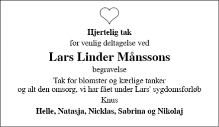 Dødsannoncen for Lars Linder Månsson - Stouby