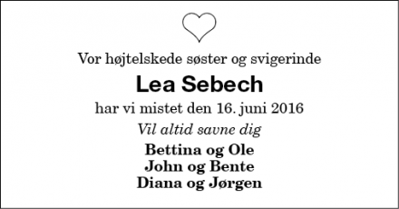 Dødsannoncen for Lea Sebech - Nakskov