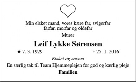 Dødsannoncen for Leif Lykke Sørensen - Juelsminde