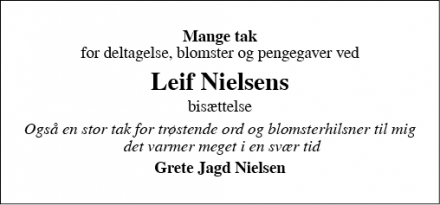 Dødsannoncen for Leif Nielsen - Hedensted