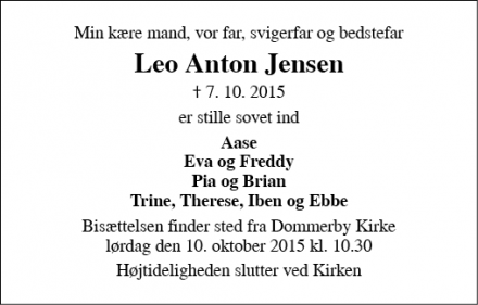 Dødsannoncen for Leo Anton Jensen - Højslev