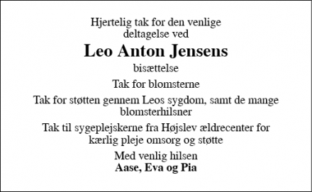 Dødsannoncen for Leo Anton Jensen - Højslev
