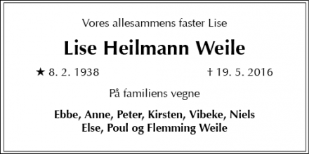 Dødsannoncen for Lise Heilmann Weile - Odense C