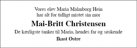 Dødsannoncen for Mai-Britt Christensen - skjern