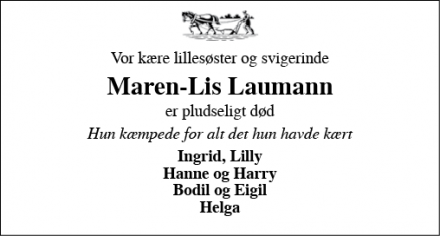 Dødsannoncen for Maren-Lis Laumann - Idom