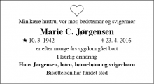 Dødsannoncen for Marie C. Jørgensen - Felsted 