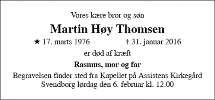 Dødsannoncen for Martin Høy Thomsen - Svendborg