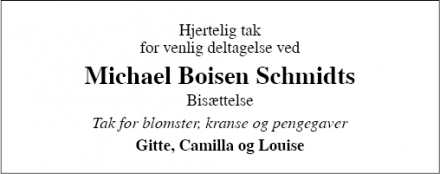 Dødsannoncen for Michael Boisen Schmidt - Græsted