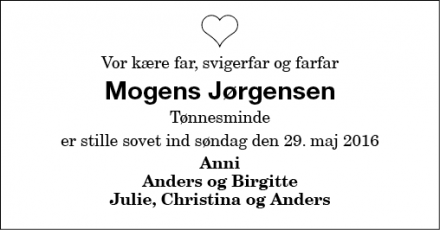 Dødsannoncen for Mogens Jørgensen - Nysted