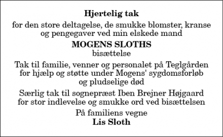 Dødsannoncen for Mogens Sloth - Als