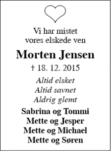 Dødsannoncen for Morten Jensen - aabenraa