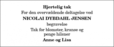 Dødsannoncen for Nicolai Dybdahl Jensens - Østervrå