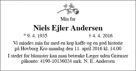 Dødsannoncen for Niels Ejler Andersen - Astrup ved Skjern