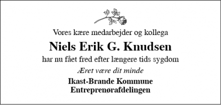 Dødsannoncen for Niels Erik G. Knudsen - Bording