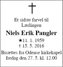 Dødsannoncen for Niels Erik Pangler - Assens