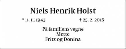 Dødsannoncen for Niels Henrik Holst - København