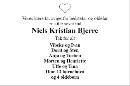 Dødsannoncen for Niels Kristian Bjerre - Esbjerg