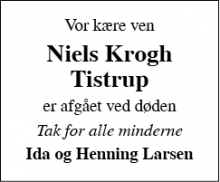 Dødsannoncen for Niels Krogh Tistrup - tistrup