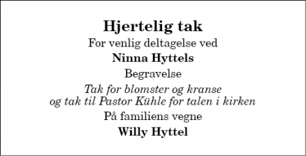 Dødsannoncen for Ninna Hyttel - Frederikshavn