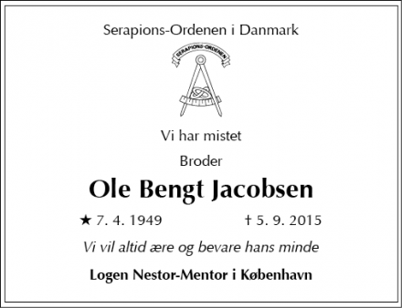 Dødsannoncen for Ole Bengt Jacobsen - København