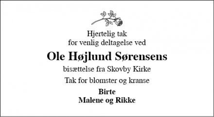 Dødsannoncen for Ole Højlund Sørensen - Skovby