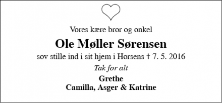 Dødsannoncen for Ole Møller Sørensen - Horsens