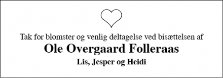 Dødsannoncen for Ole Overgaard Folleraas - Odense