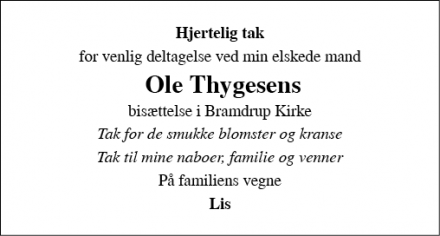 Dødsannoncen for Ole Thygesen - Kolding