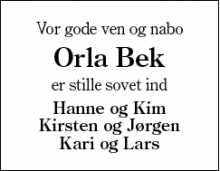 Dødsannoncen for Orla Bek - Herning