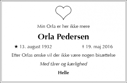 Dødsannoncen for Orla Pedersen - København