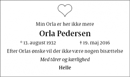 Dødsannoncen for Orla Pedersen - København