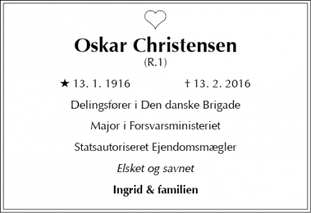 Dødsannoncen for Oskar Christensen - Glostrup