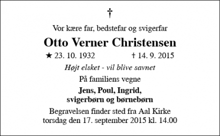 Dødsannoncen for Otto Verner Christensen - Oksbøl