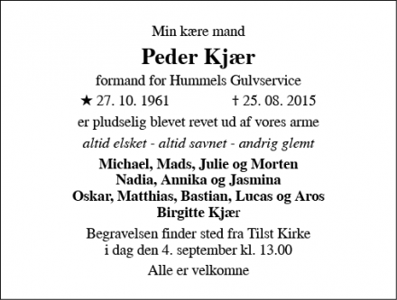 Dødsannoncen for Peder Kjær  - Aarhus