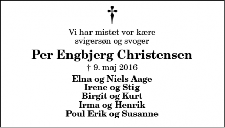 Dødsannoncen for Per Engbjerg Christensen - 9830 Tårs
