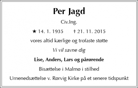 Dødsannoncen for Per Jagd - København
