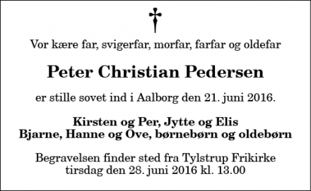 Dødsannoncen for Peter Christian Pedersen - Tylstrup