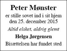 Dødsannoncen for Peter Mønster - Odense