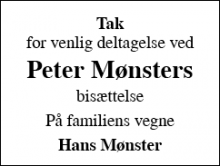 Dødsannoncen for Peter Mønsters - Odense c