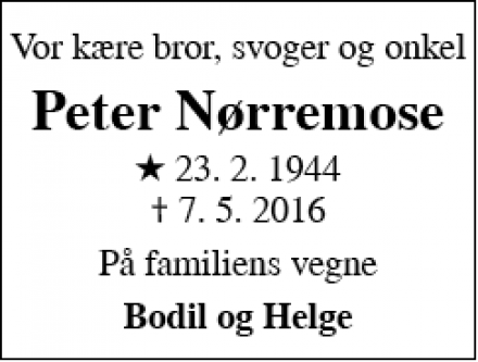 Dødsannoncen for Peter Nørremose - Vejle