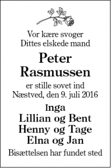 Dødsannoncen for Peter Rasmussen - Næstved