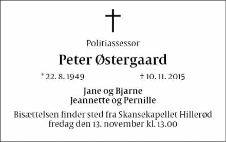 Dødsannoncen for Peter Østergaard - Fredensborg