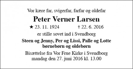 Dødsannoncen for Peter Verner Larsen - Svendborg