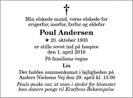 Dødsannoncen for Poul Andersen - Nørresundby